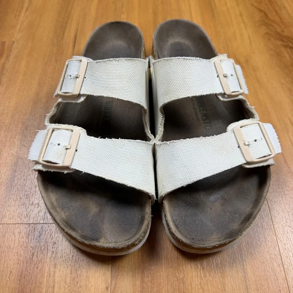 Birkenstock Arizona Canvas Sandals Cream Off White Mens 41 US 8-8.5 Slide Cork
